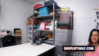 Curvy shoplifter milf Nadia White threesome sex with two security guard